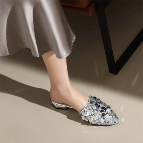 Tacco Basso Comode Tacco Largo Glitter Mules Sandalo