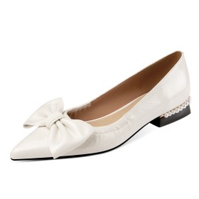 Modern Block Heels Beautiful Chunky 3 cm Low Heel Going Out Footwear Business Casual With Bow White With Pearl Comfortable