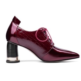 Bordeaux Business Casual Shootie Lak 7 cm Middelhoge Heels Schoenen Dames Veters Blokhakken Gesloten Neus Oxford