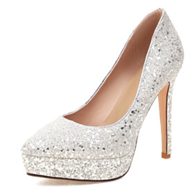 Silver Pointed Toe High Heels Wedding Shoes For Bridal Fashion Pumps Sequin Party Shoes Stilettos Dressy Shoes