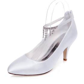 Tacchi A Spillo Bianche Lacci Caviglia Cerimonia Decolte Scarpe Scarpe Da Sposa Tacchi Medio 7 cm Raso Eleganti