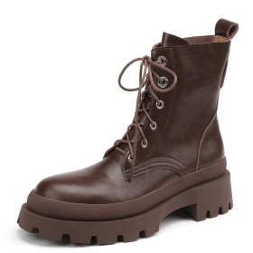Combat Boots Comfort Vintage Veterschoenen Leer Enkellaars Dames Gesloten Neus Schoen