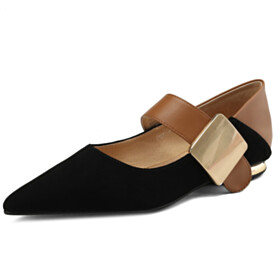 Spring Modern Comfort Elegant With Metal Jewelry Leather Casual Suede Flats Black Ballet Shoes