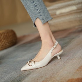 With Buckle Patent Leather Natural Leather Low Heels Spring Modern Stiletto Belt Buckle Slingback Business Casual Pumps Comfortable Casual