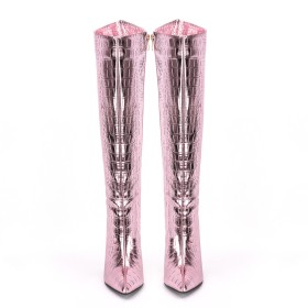 Fashion Dress Shoes Knee High Boots Embossed Tall Boots Patent Leather Metallic Snake Print 2023 12 cm High Heeled Stiletto