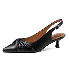 Slingbacks Pumps Leather Stilettos Beautiful 2023 4 cm Low Heel Dress Shoes Kitten Heel Business Casual Pointed Toe