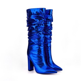 Fashion Going Out Footwear Slouch Fur Lined Snake Print Sparkly Patent Leather Boots Pointed Toe 11 cm High Heels