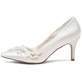 Rhinestones Comfortable Bridals Wedding Shoes Womens Shoes Pumps 3 inch High Heeled Ivory Pointed Toe With Pearls