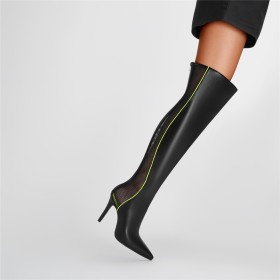 4 inch High Heeled Tall Boot Stiletto Heels Satin Thigh High Boots Modern Faux Leather Sandal Boots