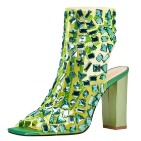 Ankle Boots For Women Green Sandal Boots Block Heel Sparkly 12 cm High Heeled Chunky Heel Evening Party Shoes