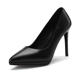 10 cm High Heels Pointed Toe Grained Classic Black