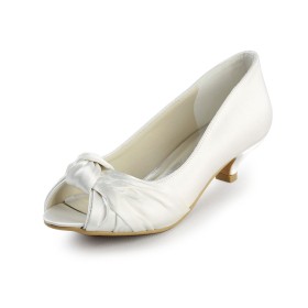 2020 4 cm Low Heel Comfort Bridals Wedding Shoes Kitten Heel Slip On Bowknot Peep Toe Pumps