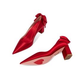 エレガント レディース靴 結婚式 6センチ ヒール パンプス サテン 赤い フォーマル 2822040811F