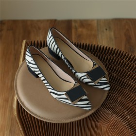 Fluffy Pointed Toe 4 cm Low Heel Black And White Striped Zebra Block Heels Suede Stylish Business Casual Loafers Comfortable Chunky Heel