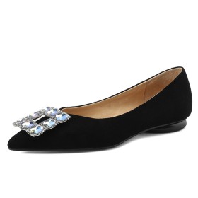 Chaussures Pour Femme Bout Pointu Noire Cuir Cristal Plate Confort À Boucle