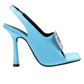 With Metal Jewelry Elegant Dressy Shoes Slingback Stiletto Sandals For Women Peep Toe High Heels