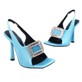 With Metal Jewelry Elegant Dressy Shoes Slingback Stiletto Sandals For Women Peep Toe High Heels