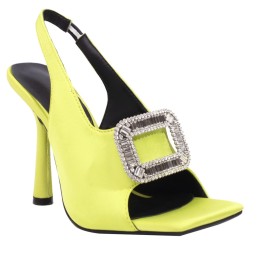 Buckle Open Toe Formal Dress Shoes Stiletto Satin Sandals High Heel Crystal Elegant Yellow