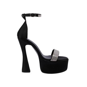 Sandals Sexy Satin Open Toe Ankle Wrap Dress Shoes Belt Buckle Sparkly 6 inch High Heel Platform