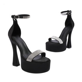 Sandals Sexy Satin Open Toe Ankle Wrap Dress Shoes Belt Buckle Sparkly 6 inch High Heel Platform