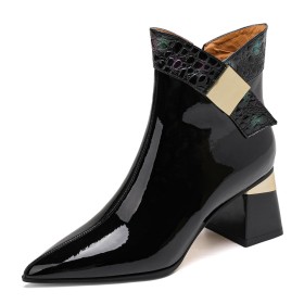 Ombre Chunky Heel Patent Fashion Pointed Toe Block Heel Elegant Ankle Boots 7 cm Heel Formal Dress Shoes