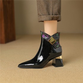 Ombre Chunky Heel Patent Fashion Pointed Toe Block Heel Elegant Ankle Boots 7 cm Heel Formal Dress Shoes