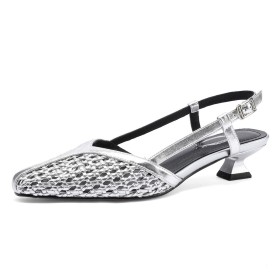 Con Hebillas Sandália De Piel Charol Business Casual Punta Fina Destalonados Tacon De 4 cm Elegantes Kitten Heel