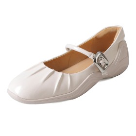 Flat Shoes Belt Buckle Leather Closed Toe Shoes With Ankle Strap Mary Janes