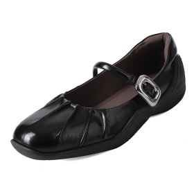Schwarze Moderne Schuhe Spangenpumps Flach Leder Lack Comfort Sneakers Schlupfschuh