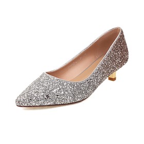 Bridals Wedding Shoes Champagne Sequin Low Heels Ombre Evening Shoes Sparkly