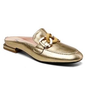 Gold Flach Mules Lack Metallic Bequeme Loafers Damenschuhe Schöne