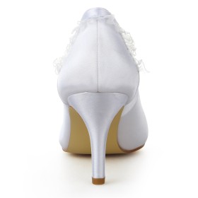 White 8 cm High Heels Pointed Toe Beautiful Slip On Wedding Shoes For Women Pumps