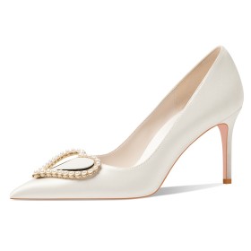 Stiletto Heels Dress Shoes Comfortable Pearls Pumps Elegant White 8 cm High Heel Bridals Wedding Shoes