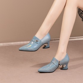 Sparkly Modern Formal Dress Shoes Elegant Low Heeled Gradient Chunky Leather Business Casual Shootie Block Heels