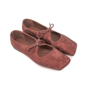 Berry Vintage Dames Schoenen Vierkante Neus Comfort Leer Satijn Leer Moccasins