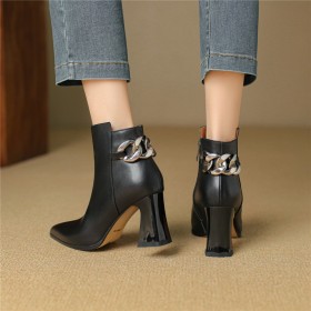 With Chain Ankle Boots For Women 3 inch High Heeled Chunky