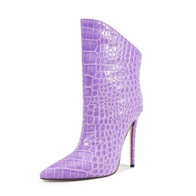 Enkellaarsjes Winter 12 cm High Heel Gevoerde Naaldhak Krokodil