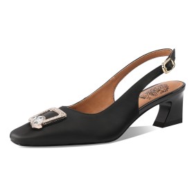 Gesp Leer Business Casual Elegante 5 cm Lage Hakken Dames Schoenen Steentjes Slingbacks Blokhakken