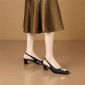 Slingpumps Schuhe Damen Mit Strasssteine 5 cm Low Heel Mit Blockabsatz Business Casual Brosche