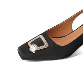 Eleganti Casual Tacchi Basso 5 cm Business Casual Tacchi Largo Con Strass Slingback Scarpe Pelle