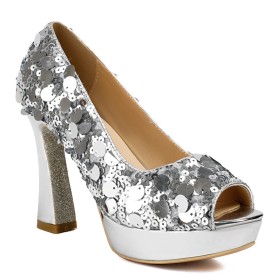 Peeptoe Sparkle Plateauzool Pumps Feest 10 cm Highheel