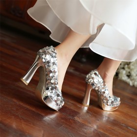 Peeptoe Sparkle Plateauzool Pumps Feest 10 cm Highheel