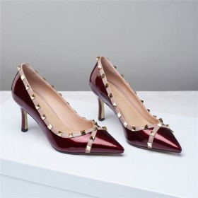 Schoenen Dames Studs Bordeaux Naaldhakken Lak Middelhoge Heel