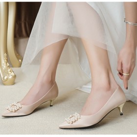 Decollete Con Perle Kitten Heel Scarpe Da Cerimonia Tacco Bassi Raso Scarpe Da Sposa Scarpe Eleganti