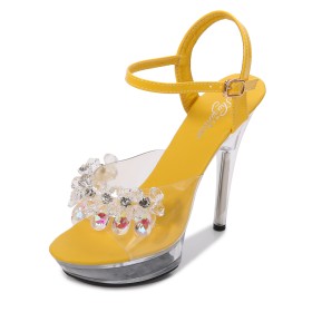 Sexy Clear With Crystal Sandals For Women Platform High Heels Open Toe With Ankle Strap