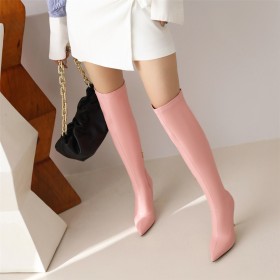 10 cm High Heel Stilettos Going Out Footwear Tall Boots Pointed Toe Faux Leather Thigh High Boots
