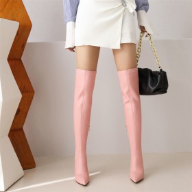 10 cm High Heel Stilettos Going Out Footwear Tall Boots Pointed Toe Faux Leather Thigh High Boots