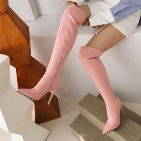 10 cm High Heel Stilettos Going Out Footwear Tall Boots Pointed Toe Faux Leather Thigh High Boots