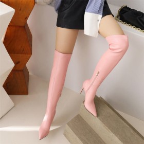 10 cm High Heel Stilettos Going Out Footwear Tall Boots Pointed Toe Faux Leather Thigh High Boots