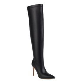 Spitz Schwarze Stilettos Hohe Stiefel Lederimitat Mit Absatz High Heel Klassisch Overknees